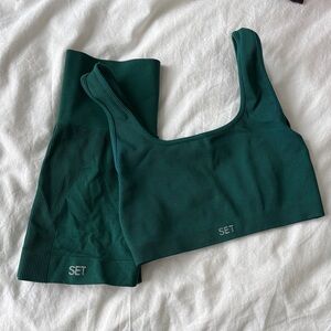 SET Active Deep Forest Green Ribbed Scoop Bralette & Shorts Set